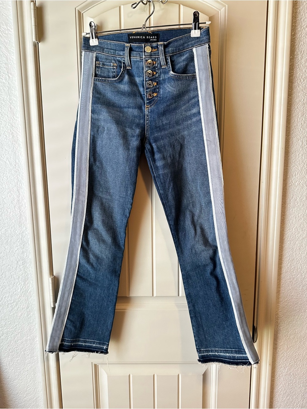 Veronica Beard Carolyn Baby Boot High Rise Tuxedo Stripe side jeans size 25